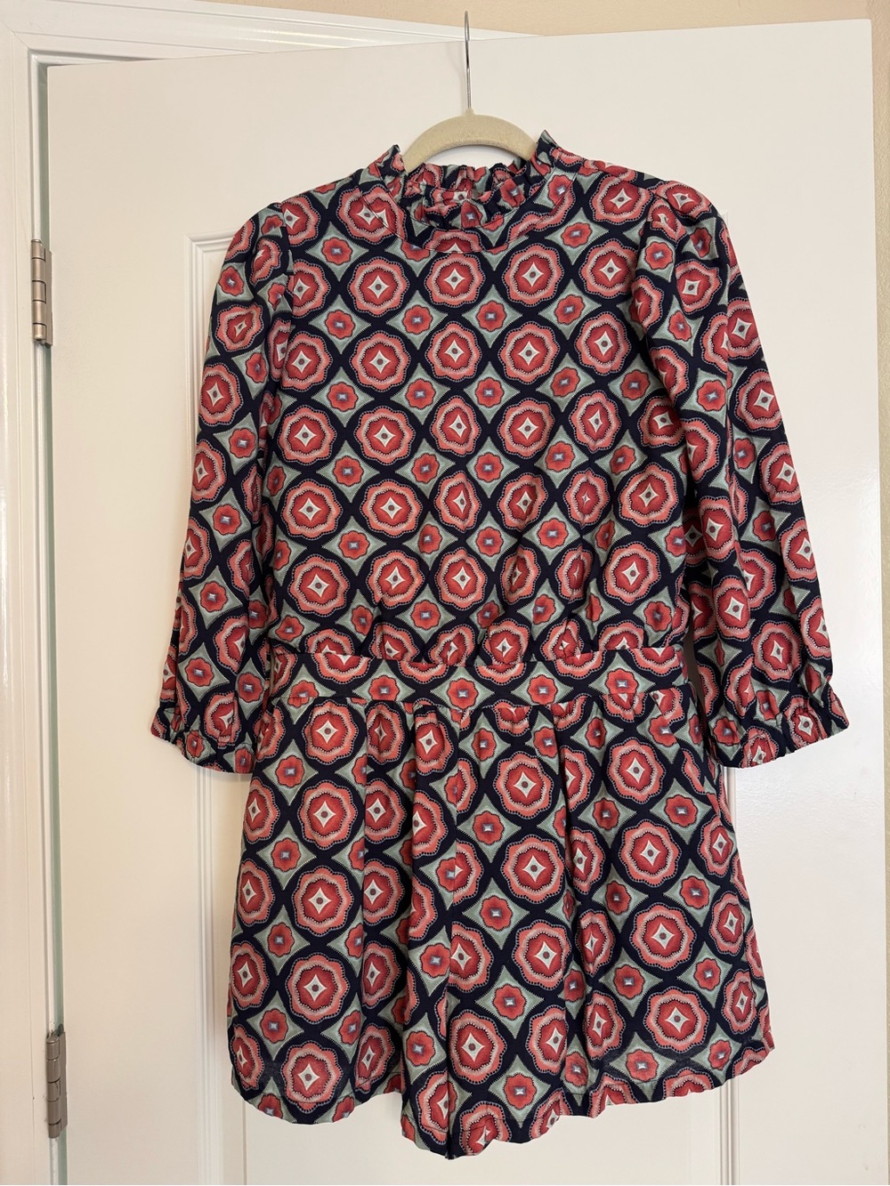 THML Red and Navy Patterned Long-Sleeve Romper